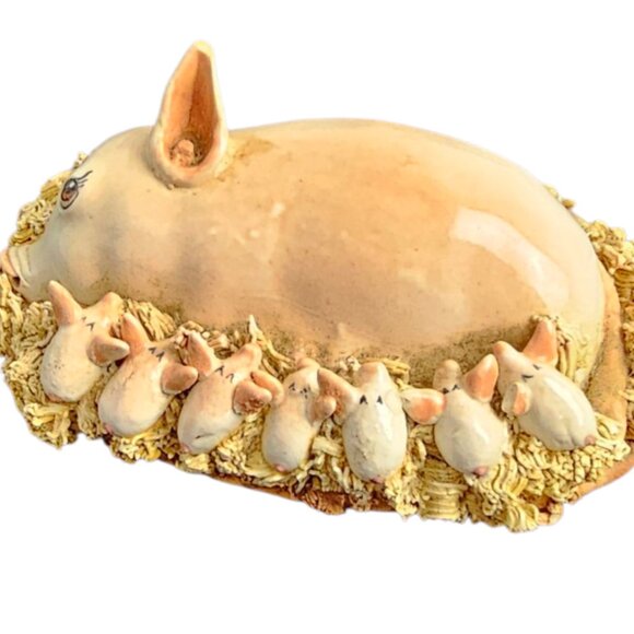 Vintage Original Ceramic Sculpture Basil‎ Matthews Mama w/Piglets Spaghetti Trim - Picture 1 of 9